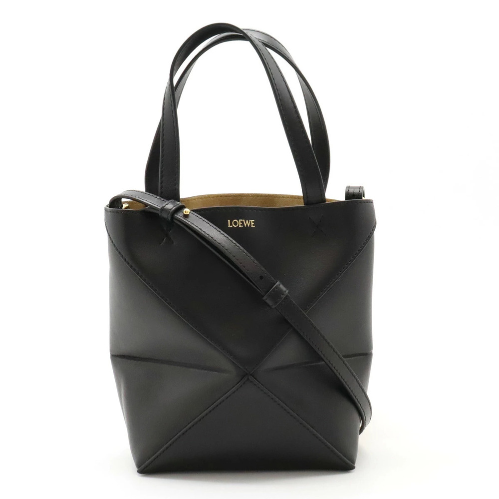Loewe Puzzle Fold Tote Bag Handbag Shoulder Shiny Calf Black